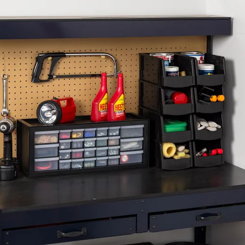 Miniatura 6 de IRIS USA Cajones de almacenamiento de plástico, Caja de herramientas apilable para maestros con 26 cajones, organizador de piezas pequeñas para Negro