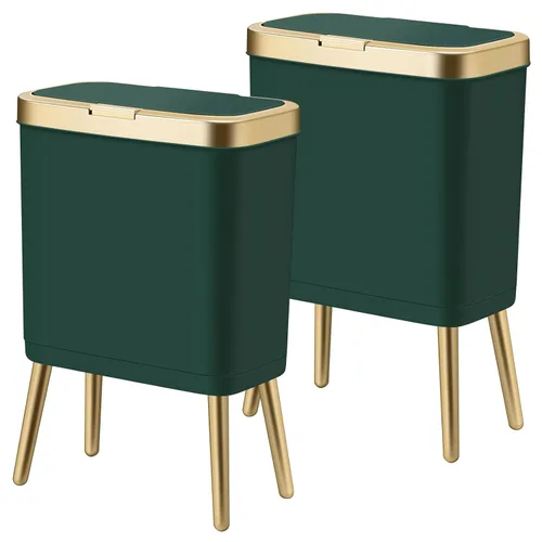 Miniatura 6 de Procade Paquete de 2 Basureros de Baño con Tapa, Cubo de Basura Moderno para Cocina, Cubo de Basura de 4 Galones con Borde Dorado, Cesta de Basura