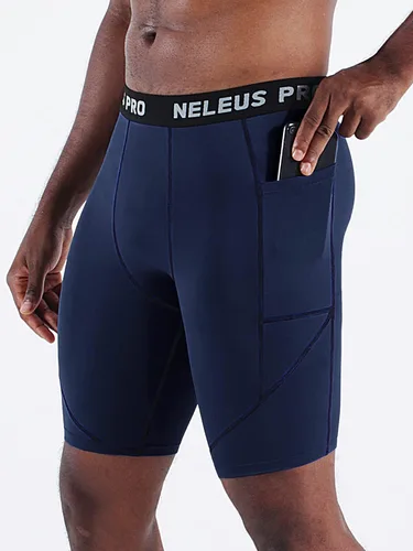 Miniatura 2 de NELEUS Paquete de 3 pantalones cortos de compresión para correr con bolsillos para hombre