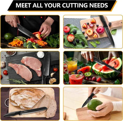 Miniatura 5 de E-far Juego de cuchillos con bloque, juego de 15 piezas de cuchillos de cocina con afilador, juego de cuchillos de chef de acero inoxidable de alto