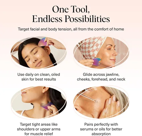 Miniatura 6 de Kitsch Herramientas faciales Gua Sha de acero inoxidable - Herramienta Guasha para cara, herramienta de escultura facial, masajeador de cuello