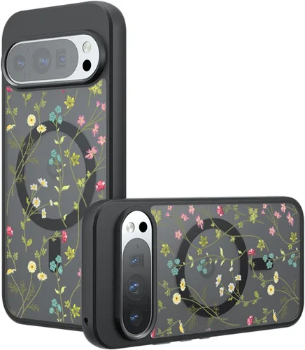 Miniatura 51 de Funda magnética para Google Pixel 10A [Compatible con MagSafe] Funda con patrón floral de flores negras para mujeres y niñas, con borde de TPU Rama