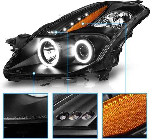 Miniatura 3 de AmeriLite Juego de faros delanteros de repuesto para Nissan Altima Coupe Dual Xtreme LED Halos Black 2008-2009, lado del pasajero y del conductor