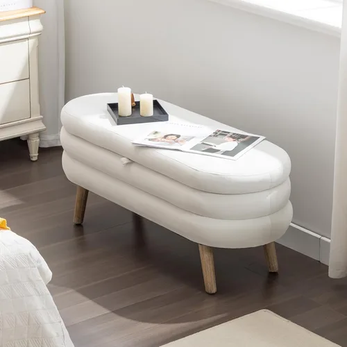 Miniatura 6 de Hommoo Banco otomano de almacenamiento de 44.8 pulgadas, banco moderno para el extremo de la cama, banco de tela de terciopelo para sala de estar