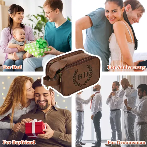 Miniatura 7 de Bolsa de aseo personalizada para hombre, kit dopp de gran capacidad con iniciales de nombre personalizado de cuero PU, regalo para padrinos, bolsa