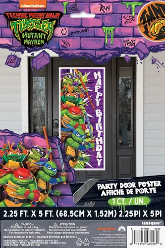 Miniatura 2 de Póster de cumpleaños de las Tortugas Ninja Mutantes Adolescentes – 27 x 60 pulgadas, 1 unidad Llamativa decoración de fiesta para fiestas