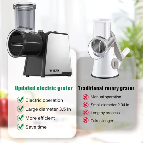 Miniatura 6 de Rallador de Queso Eléctrico 5 en 1, 300W Fabricante de Ensaladas, Rallador Eléctrico para Queso en Bloque, Rebanadora Trituradora Eléctrica de Rojo