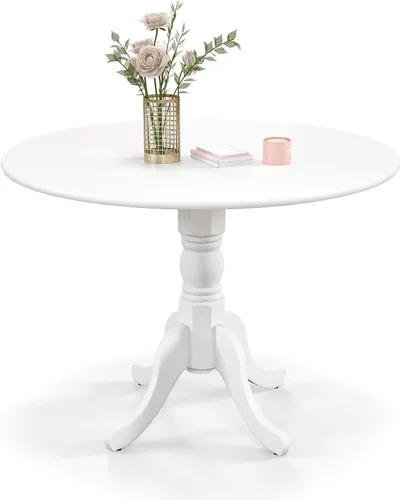 Miniatura 8 de Mesa de comedor redonda para 4, mesa de cocina rústica con mesa de 40 pulgadas, patas curvadas de caballete, mesa de tulipán de madera de goma, mesa