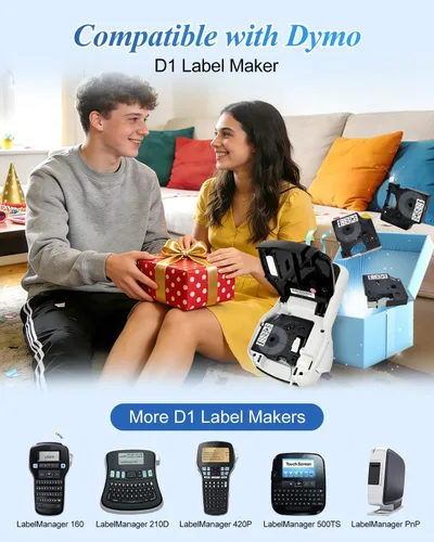 Miniatura 2 de Paquete de 4 recambios para rotuladora Dymo D1, negro sobre transparente 45010 S0720500, 1/2 pulgada x 23 pies cinta de etiquetas transparente D1