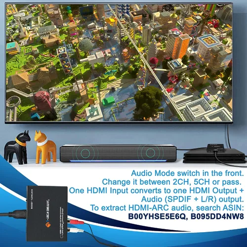 Miniatura 5 de J-Tech Digital Premium Quality 1080P HDMI a HDMI + Audio (SPDIF + RCA estéreo) Convertidor y extractor de audio (JTDAT5CH)