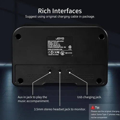 Miniatura 5 de JOYO Mini Amplificador de Guitarra Eléctrica 5W Pequeño Amplificador de Guitarra para Práctica con Bluetooth, Canales Limpios y Overdrive, Portátil