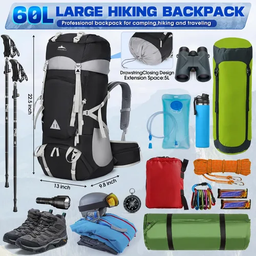 Miniatura 2 de IGOLUMON Mochila de senderismo de 60 litros impermeable mochila de camping con cubierta de lluvia, mochila grande y ligera para hombres y mujeres