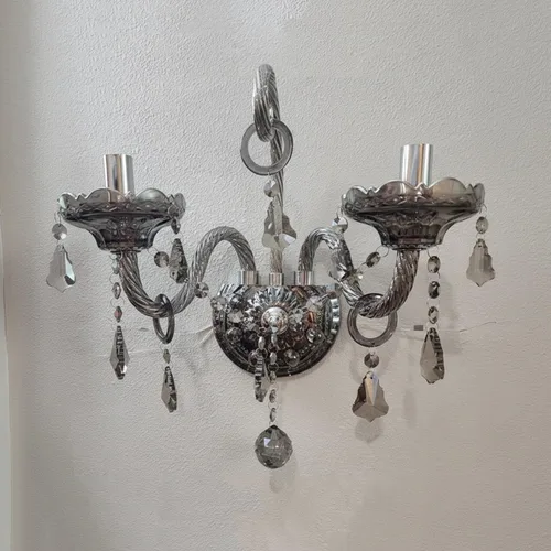 Miniatura 2 de Apliques de Pared de Cristal Luces de Pared Elegantes Lámpara de Pared de Cristal Gris Retro Juego de 2 Candelabro de Estilo Europeo Adecuado