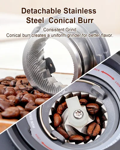 Miniatura 6 de MOKKOM Molinillo de café eléctrico con báscula de café extraíble, molinillo de granos de café cónico antiestático, 31 ajustes precisos para verter