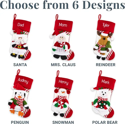 Miniatura 7 de Let's Make Memories - Medias navideñas personalizadas para la familia - Bordadas - De felpa 3D - Decoración navideña - 8"x18" - Familia bastón