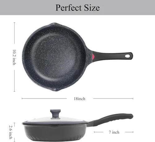 Miniatura 6 de Vinchef Nueva actualización de mango 11 Pulg/5Qt Sartén antiadherente de aluminio para freír en profundidad con tapa e indicador de calor, sartén