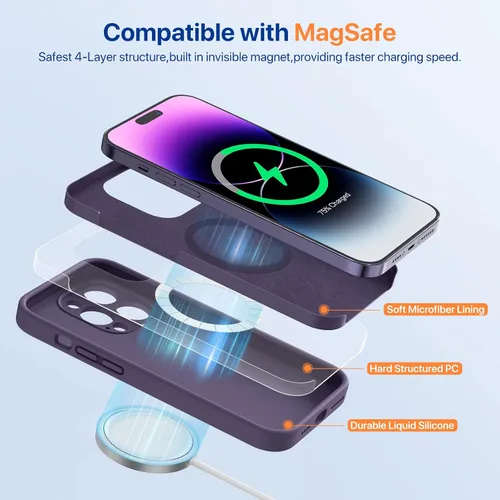 Miniatura 2 de Miracase - Funda magnética diseñada para iPhone 14 Pro Max, de silicona líquida, a prueba de golpes, con protector de pantalla y protección