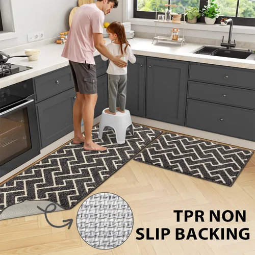 Miniatura 4 de Juegos de alfombras de cocina de 2 piezas - Alfombras de cocina antideslizantes coloridas para piso - Gruesas, alfombra decorativa de piso de cocina