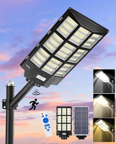 Miniatura 9 de JAYNLT Y-2000W Luz solar de calle, 200000LM 6500K luces de inundación solar al aire libre del atardecer al amanecer, 6500K IP67 impermeable luz