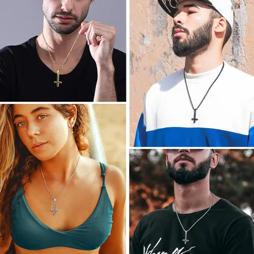 Miniatura 41 de PROSTEEL Satanic Jewelry Upside Down Cross Necklace for Men Women, 316L Stainless Steel/925 Sterling Silver Inverted Cross/Leviathan Cross Pendant
