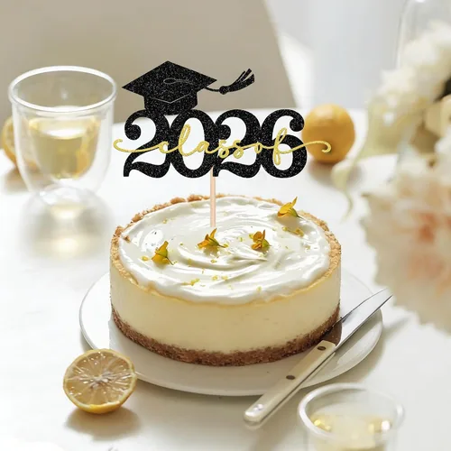 Miniatura 4 de Rsstarxi 1 paquete de decoración de pastel con purpurina para la clase de 2026, decoraciones de graduación 2026, tapa de felicitaciones