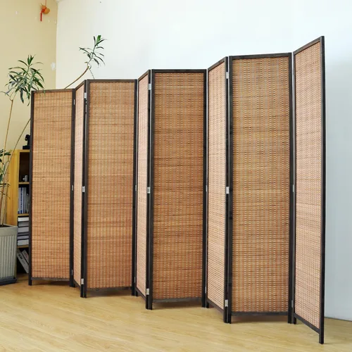 Miniatura 3 de 3 Panel Bamboo Room Divider for Home & Office, 5.6 ft Tall Folding Partition Wall in Natural Beige, Double-Sided Privacy Screen for Room Separation