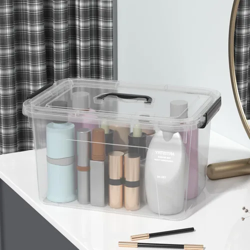 Miniatura 5 de Quickquick - Contenedor de plástico transparente de 12 cuartos de galón con asa, 4 paquetes Contenedores organizadores de plástico con tapas
