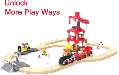 Miniatura 5 de Tren operado por batería para pista de madera, tren motorizado para niños de 3 años o más, set de juguete de 3 trenes eléctricos compatible