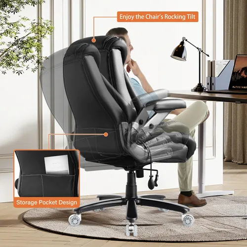 Miniatura 6 de Silla de oficina grande y alta de 600 libras para personas pesadas, silla de oficina ejecutiva grande y resistente, reposabrazos 5D y sillas