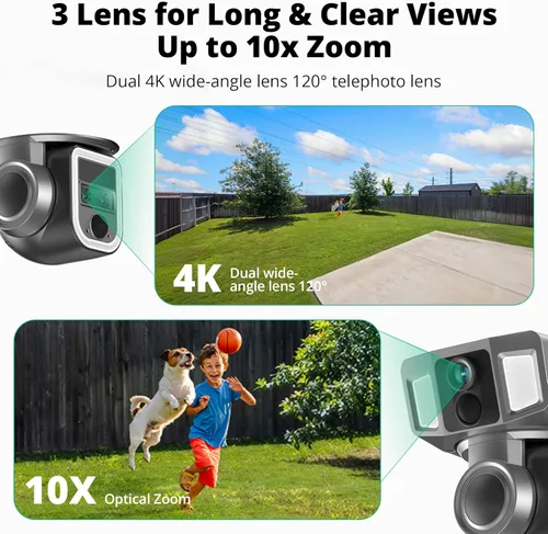 Miniatura 2 de Cámara de seguridad celular 4G LTE para exteriores, cámara solar inalámbrica de 10x zoom óptico 4K, 12000mAh, sin WiFi o modo WiFi 2, cámara