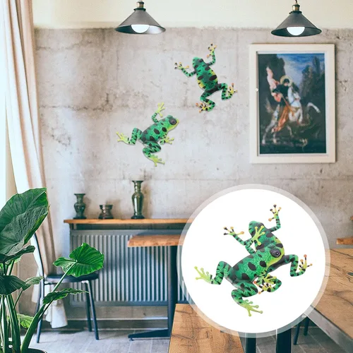 Miniatura 8 de FOMIYES 2 piezas de arte de pared de rana de metal, escultura de pared de rana 3D, decoración colgante de rana escalada, placa de pared, estatua