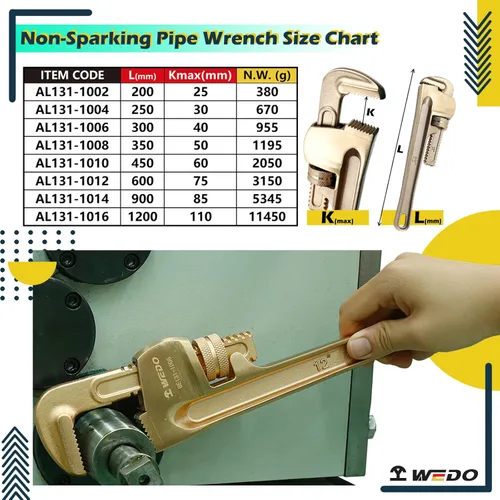 Miniatura 2 de WEDO Llave de tubo sin chispas (longitud 23.622 in, apertura máxima 2.953 in), llave de fontanería recta sin chispas, llave de seguridad sin Bronce
