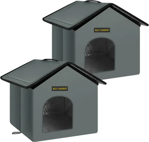 Miniatura 13 de Rest-Eazzzy Casa para gatos al aire libre, resistente a la intemperie y aislada, con alfombrilla y toldo, fácil de poner, refugio para gatos