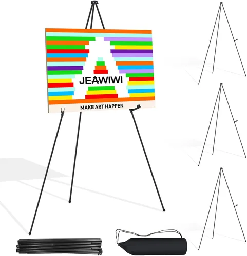 Miniatura 18 de JEAWIWI Caballete negro de 3 piezas para soporte de letrero de boda, caballete de arte ligero ajustable de 66 pulgadas para exhibición, letrero