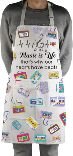Miniatura 4 de MBMSO Delantales Beat Music con bolsillos, delantal de cintas para amantes de la música, profesor músico, delantal de notas