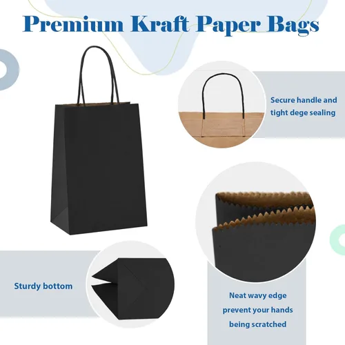 Miniatura 3 de GSSUSA Bolsas de regalo negras de 5.25 x 3.75 x 8 pulgadas, 100 unidades, bolsa para el día de San Valentín, bolsas de papel negro con asas a