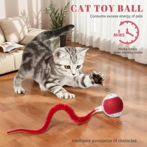 Miniatura 4 de 2 piezas de juguetes interactivos para gatos de interior, rodando rápidamente en la alfombra con flash y bolas de gato activadas por movimiento