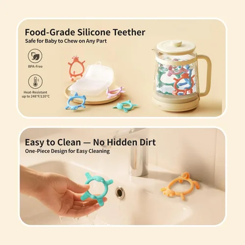 Miniatura 6 de Pigeon Mordedera de silicona con forma de animal, gato azul, 6 meses, 1 unidad, juguetes para aliviar la dentición con múltiples texturas, ligero