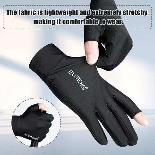 Miniatura 3 de ELUTENG Guantes finos de ciclismo de seda de hielo, 2 guantes de ciclismo sin dedos para hombres, guantes de ciclismo ligeros y transpirables