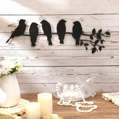 Ferraycle Arte de pared de pájaro de metal, pájaros en rama con hojas, letrero de metal para colgar en la pared para balcón, jardín, decoración del