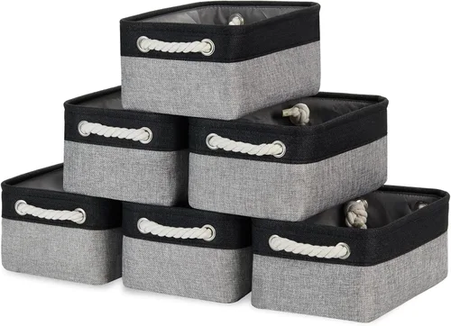 Bidtakay Paquete de 6 cestas de almacenamiento plegables de lona de tela pequeñas de 11.8 x 7.8 x 5 pulgadas, canastas organizadoras con asas,