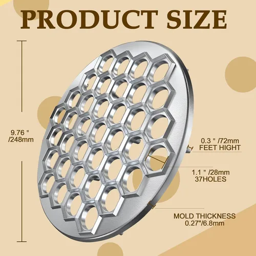 Miniatura 3 de Molde de prensa para hacer albóndigas rusas, máquina de ravioles con 37 agujeros de aleación de aluminio, molde de pelmeni manualmente ruso