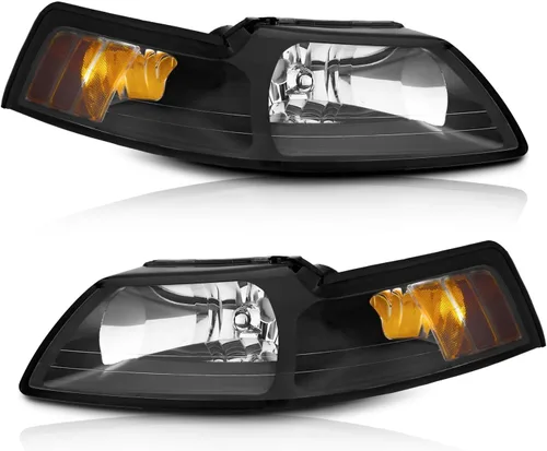 WEELMOTO - Conjunto de faros delanteros automotrices para Ford Mustang 1999-2004, par de montaje de faros de repuesto con carcasa negra para Mustang