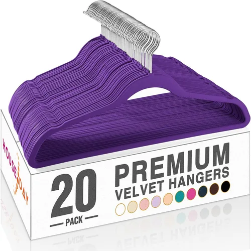 Miniatura 10 de HOUSE DAY - Perchas de terciopelo negro de 60 unidades, antideslizantes, resistentes, para abrigos, perchas premium delgadas que ahorran espacio