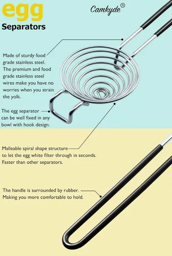 Miniatura 3 de CAMKYDE Separador de huevos Herramienta de separación blanca de yema de huevo de acero inoxidable de grado alimenticio (negro)