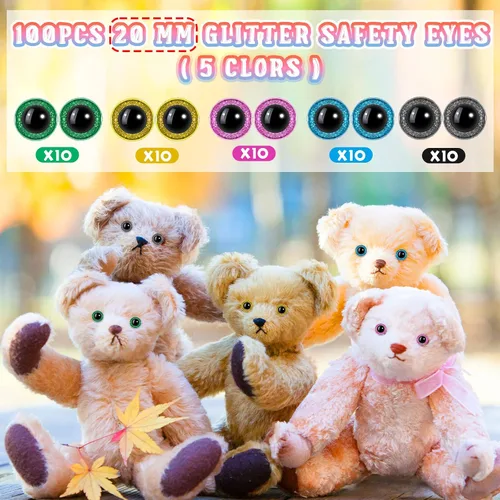 Miniatura 2 de Suilung 100 ojos grandes de seguridad para Amigurumi - Ojos de ganchillo de plástico con purpurina para manualidades de osos títeres, suministros