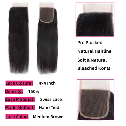 Miniatura 5 de Paquetes de cabello humano corto de 8 pulgadas 10A, pelo brasileño lacio virgen 100% cabello humano liso sin procesar, 4 paquetes 50g/Und