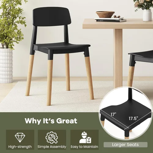Miniatura 4 de NAFORT Juego de 4 sillas de comedor, modernas sillas de cocina negras con patas de madera maciza, respaldo ergonómico, asiento moldeado más ancho