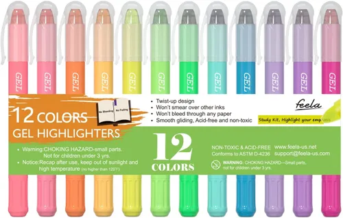 feela Resaltadores de gel bíblico de 12 colores, kit de estudio de marcadores de resaltador de gel, bueno para resaltar diario, escuela, oficina