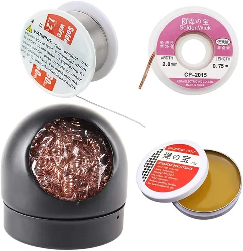 Juego de herramientas de soldadura 4 en 1, limpiador de puntas de soldador + alambre de soldadura de 0.024 in (1.76 oz / 50 g) + pasta de fundente